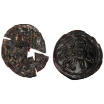 2 Ancient pressed glass relief plaques, circular plaque 5.5cm diameter Circular plaque has 2 chips