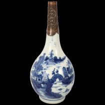 18th century Chinese blue and white porcelain onion-shaped vase, with dragon decorated unmarked