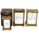 Miniature brass carriage clock, by Matthew Norman of London, case height 8cm, in leather
