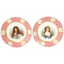 Pair of Sevres porcelain cabinet plates, with hand painted portraits signed Delacroix, Chateau De