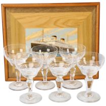 CUNARD SHIPPING LINE MV BRITANNIC - a set of 6 stemmed glasses, with wavy cut-glass bowls, height
