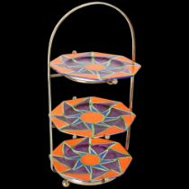 Clarice Cliff Bizarre Exhibition piece 3-tier cake stand, 1929/30, with 3 octagonal hand painted