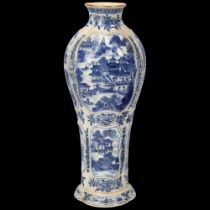 18th century Chinese blue and white export porcelain vase, with landscape decorated panels on