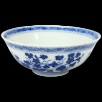 A Chinese blue and white porcelain rice bowl, with pomegranate design, seal mark under base and