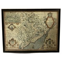 John Speede, The Countye of Monmouth 1610, hand coloured map engraving, image 38cm x 51cm, framed