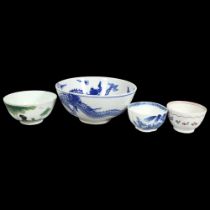 3 Chinese bowls, including a 18th/19th century tea bowl and another 18th century English tea bowl,