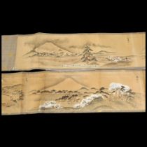 2 x 19th century Japanese scroll paintings, Tokyo Kawasaki General paper discolouration and creasing