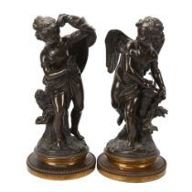 A pair of 19th century patinated bronze Classical sculptures, unsigned, height 34cm Both in good