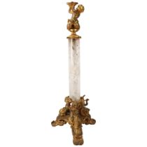 A Rococo style gilt-metal lamp base, with rock crystal column, height 58cm Good condition,