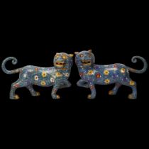 A pair of Chinese cloisonne enamel dogs of fo, length 41cm Both in very good condition, no dents