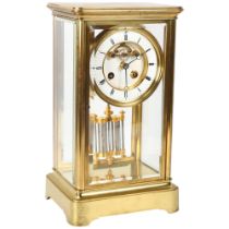 A 19th century French gilt-brass 4-glass regulator clock, enamel dial, movement striking on a