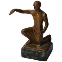 W Konig, Art Deco bronze kneeling figure, signed on base, on marble plinth, height 16cm Several