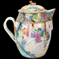 Large 19th century Chinese Canton enamel famille rose porcelain flagon and cover, hand painted