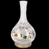 A 19th century cut-glass hookah pipe base made for the Islamic market, with enamelled decoration,