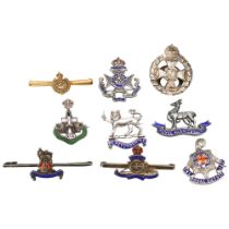 9 British and Canadian military sweetheart brooches, 5 marked Sterling or Silver