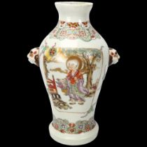 A Chinese white glaze porcelain vase, probably late 19th century, with hand painted figure, bands of
