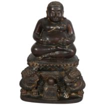 A Thai gilt-bronze figure of Buddhist Monk - Phra Sangkaja (deity for wealth), height 23cm Gilding