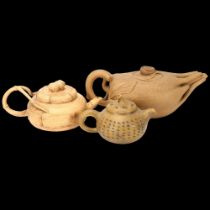 3 Chinese terracotta teapots, largest length 22cm (3) Largest teapot has a chipped spout tip