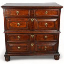 A Charles II Period chest of 3 long and 2 short drawers, circa 1680-90, oak and walnut, in 2