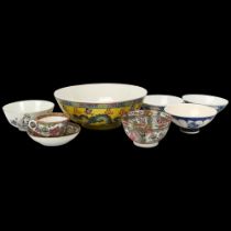 A group of Chinese porcelain bowls, teacup and saucer etc All in good condition, no chips cracks