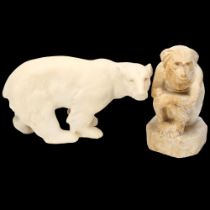 A mid-20th century plaster maquette study of a monkey, impressed maker's mark, height 18cm, and a