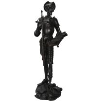 J Gautier, sculpture of Don Quixote, black painted cast-iron, signed on base, height 74cm Good