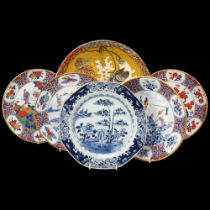 A Japanese ceramic bowl with bird design, diameter 31cm, a Chinese blue and white plate (