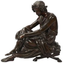 19th century French bronze sculpture of Sappho (Greek poetess), unsigned, height 30cm, length approx