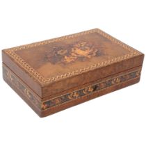 Victorian Tunbridge Ware and walnut jewel box, with floral micro-mosaic lid, 18cm x 11cm x 5cm,