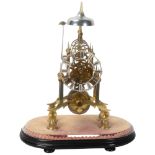19th century English brass skeleton clock, silvered chapter ring, single fusee 8-day chain-driven