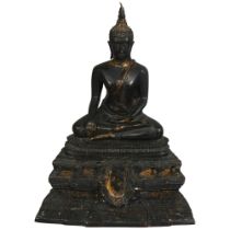 A Thai gilt-bronze figure of seated Buddah, height 27cm Gilding heavily rubbed, good overall