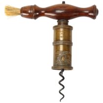 Robert Jones & Son corkscrew, 1842 second patent barrel type, brass and steel with original rosewood
