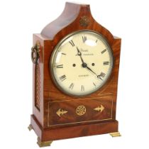 A 19th century mahogany bracket clock, by French, Royal Exchange London, brass inlaid mahogany