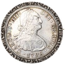 A King Charles/Carlos IIII 1796 Silver 8 Reales "Pieces of Eight" coin, Mexico mint,