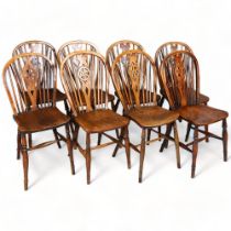 A set of 8 x 19th century wheel-back Windsor chairs, with elm seats