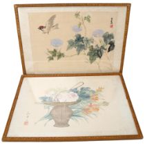 Pair of Chinese watercolours on silk, floral studies, signed, framed, overall frame dimensions