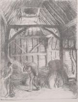 George Clausen (1852-1944), lithograph on paper, The Barn (1907), signed with initials in the plate,