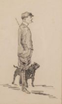 Attributed to Alfred Munnings (1878 - 1959), gentleman and dog, pen and ink sketch, unsigned, 25cm x