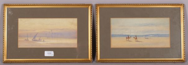 Pair of North African desert and river scenes, watercolour circa 1900 - 1920, unsigned, 12cm x 25cm,