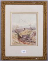 H Clements, man with rifle, watercolour, signed, 25cm x 20cm, framed Possibly very slightly faded,