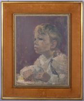 Leo COLE? Portrait of a Child, oil on canvas lined hardboard, 31cm x 41cm, framed. Signed 'Leo .