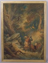 Knights in a forest, 19th century watercolour, unsigned, 75cm x 53cm, framed A few tiny surface