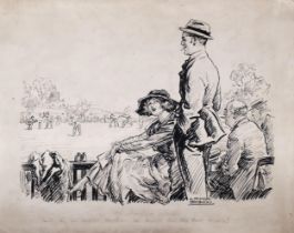 W Smithson Broadhead (1888 - 1960), the maiden over, original pen and ink illustration (cricket