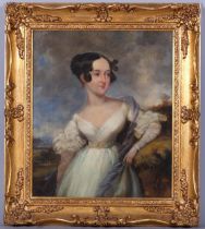 A.E. Chalon (British 1780-1860), Portrait of a Young Lady, oil on canvas, 28cm x 33cm, framed,
