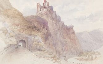 William Collingwood Smith (1815 - 1887), hilltop castle ruins, watercolour dated 1875, 26cm x