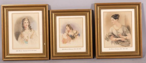 Circle of Sir Thomas Lawrence (1769 - 1830), 3 miniature Classical portrait of women, watercolour on