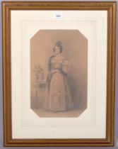 19th century portrait of a lady in evening dress, pencil on paper, unsigned, 35cm x 22cm, framed