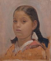 Francesco OLIVUCCI (Italian 1899-1985), portrait of a young girl, oil on board, 34cm x 40cm,
