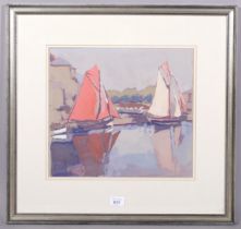 Robert BEGG (Glasgow artist 1922-2001), Sailing Boats Honfleur, gouache on paper, 37cm c 32cm,