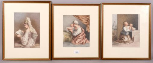 Richard Westall, 3 Classical studies, watercolour on paper, signed with monogram, 23cm x 19cm,